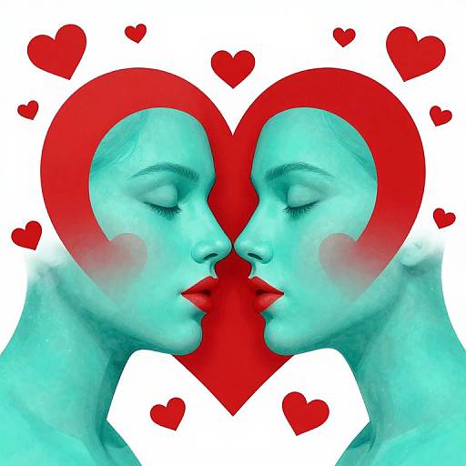 Surreal Heart-Shaped Turquoise Faces