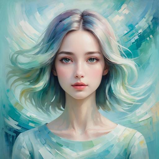 Stylized Portrait of Young Woman with Blue Hair