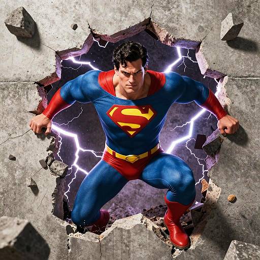 Superhero Breaking Through Concrete Wall
