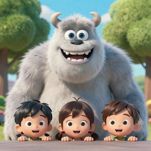 Whimsical Monster and Curious Children