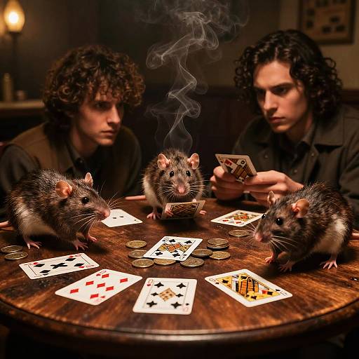 Rats Playing Cards in Vintage Tavern