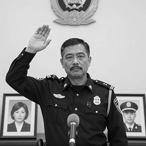 Middle-aged Police Officer Taking Oath