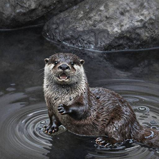 Playful Otter Charcoal Painting