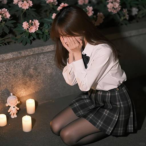Moody Scene with Young Woman Kneeling