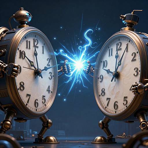 Surreal Duel of Gigantic Clock Beings