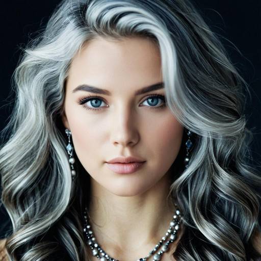 Portrait of Woman with Long Wavy Grey Hair