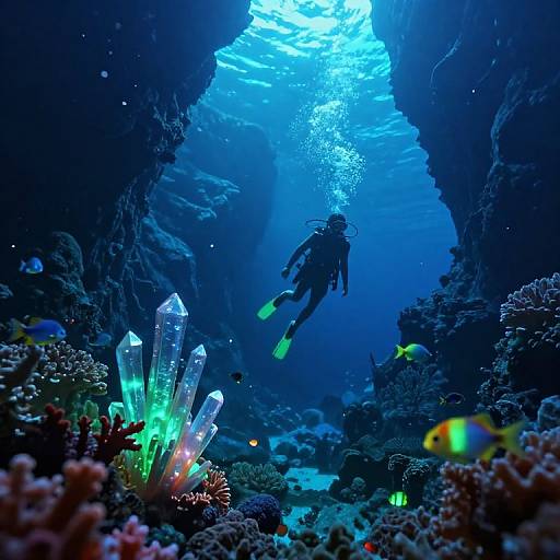 Dreamy Bioluminescent Undersea Cave