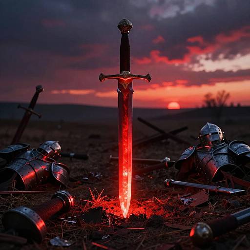 Red Glowing Sword on Barren Battlefield