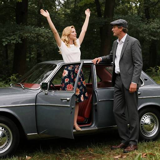 Charming Forest Encounter with Classic Car