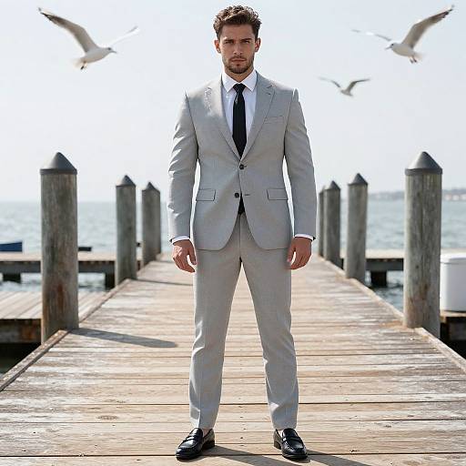 Confident Man in Light Gray Suit