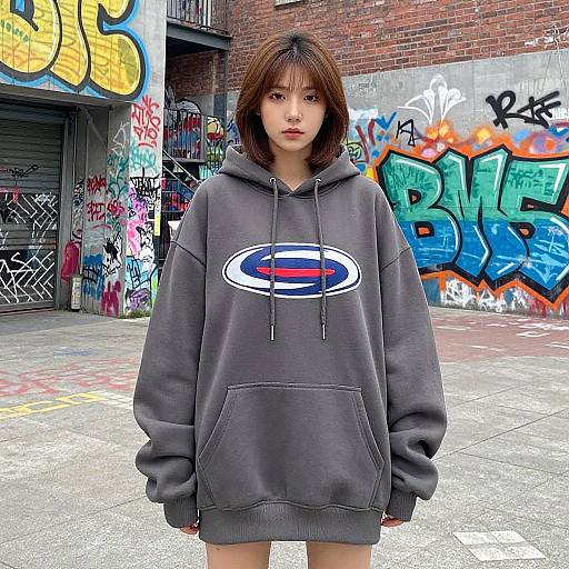 Young Woman in Hoodie by Graffiti