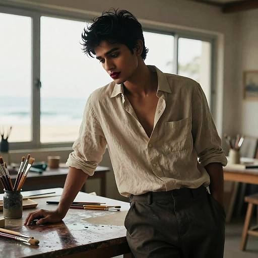Sultry South Asian Man in Coastal Studio