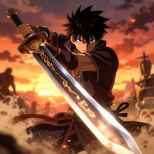 Fierce Anime Warrior at Sunset