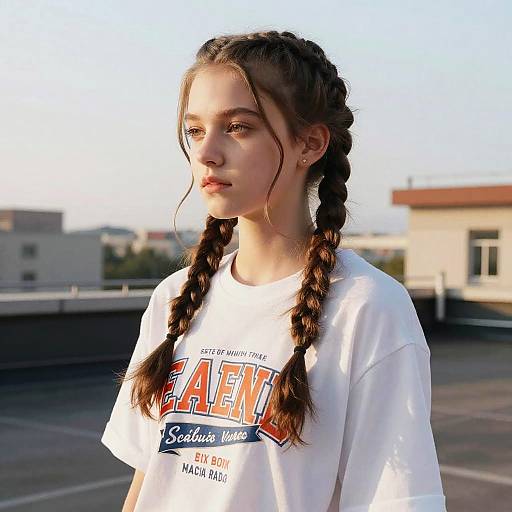 Teenage Girl with Half Braids on School Rooftop