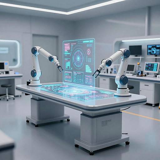 Futuristic AI Table with Holograms