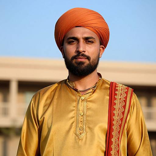 Bearded Man in Turban with Gold Embroidery
