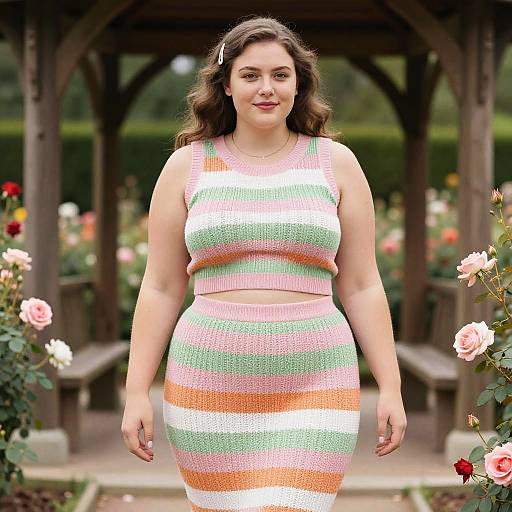 Plus-Size Woman in Pastel Garden
