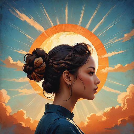 Side Profile Portrait Against Glowing Sun