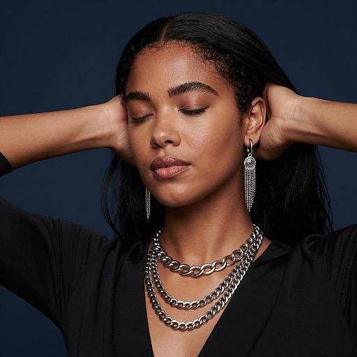 Woman with Silver Jewelry and Black Blouse
