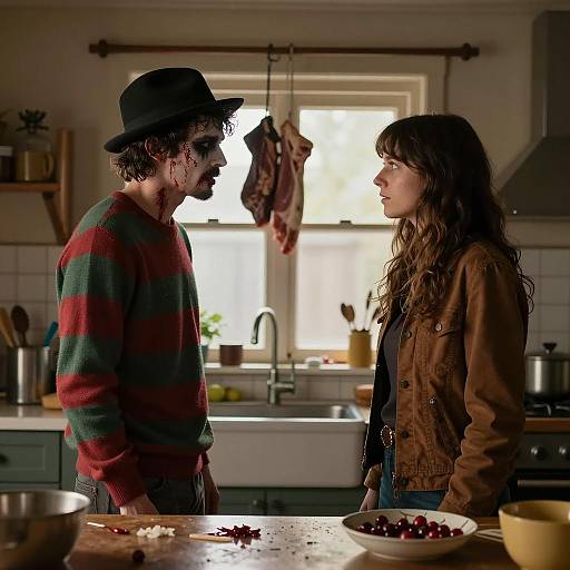 Mysterious Encounter in a Dim Kitchen