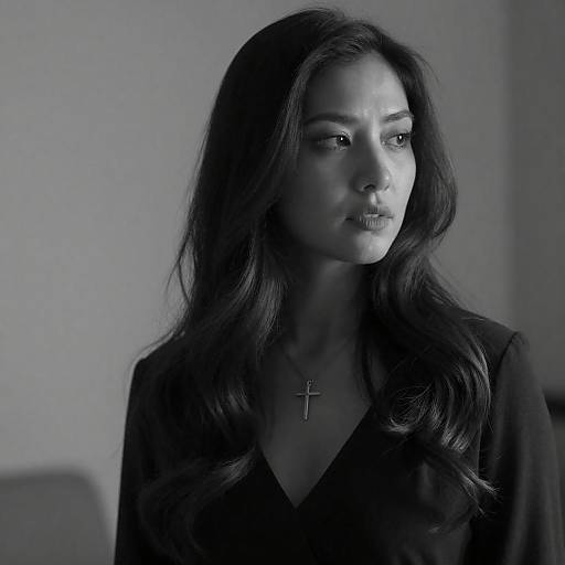 Black and White Portrait of Woman with Cross Necklace