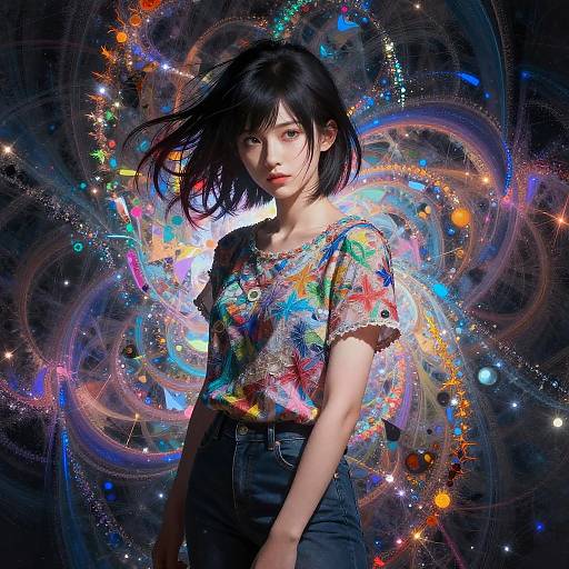 Anime Style Girl with Abstract Fractal Background