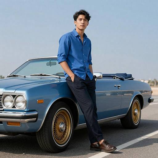 Vintage Convertible Car and Casual Man