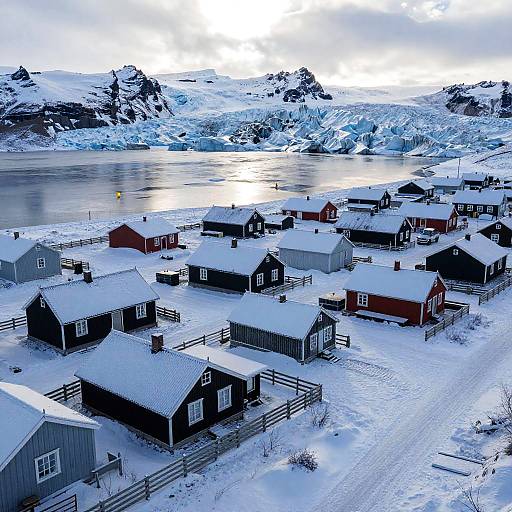 Icy Glacial Village Aerial View