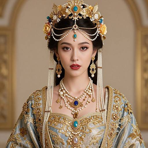 Regal Woman in Ornate Gold Attire