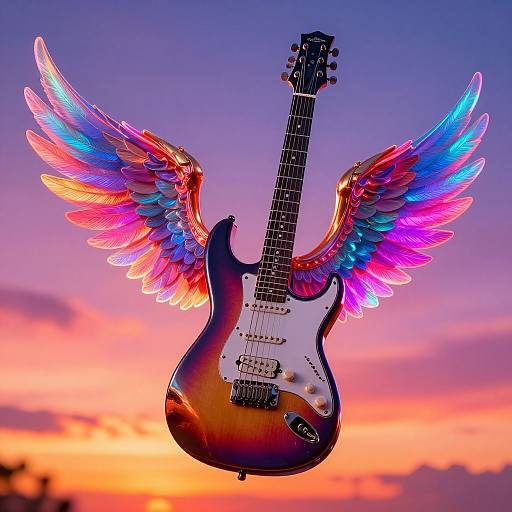 Neon Electric Guitar Wings Soaring