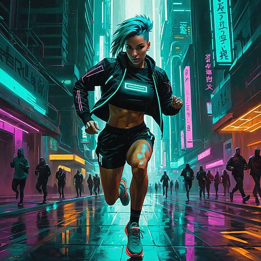 Cyberpunk Woman Running in Futuristic City