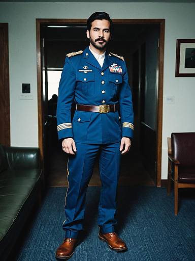 Man in Blue Military Jigsaw Costume