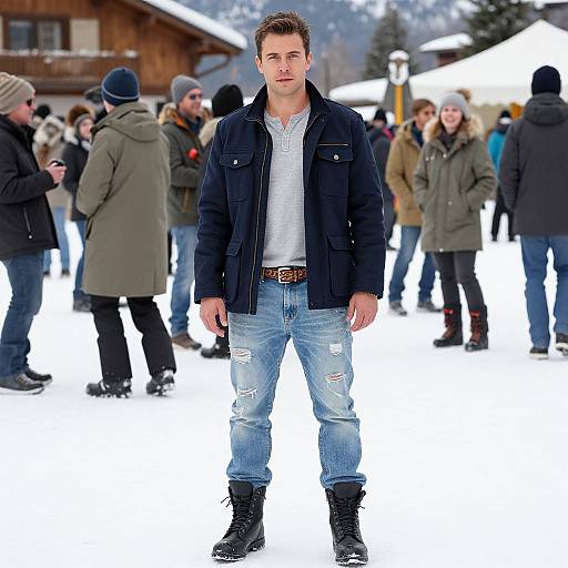 Man in Après-Ski Scene with Denim