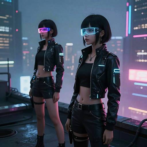Futuristic Cyberpunk Anime Rooftop Scene