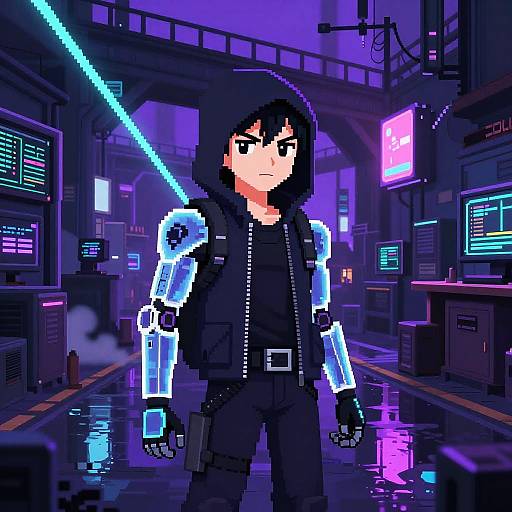 Pixel Anime Rogue Hacker Scene