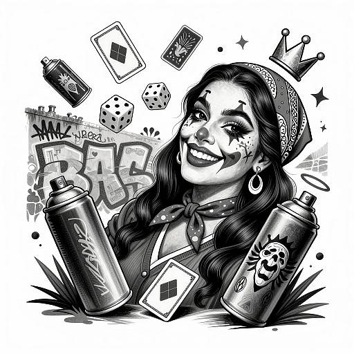 Dynamic Chicano Art of Smiling Mujer