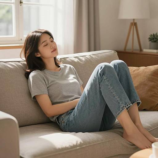 Cozy Indoor Relaxation of a Young Woman