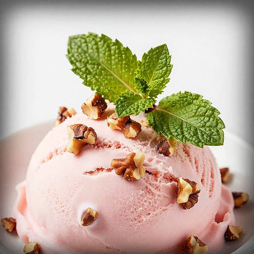 Close-Up Pink Ice Cream with Pecans
