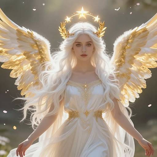 Radiant Female Angel with Golden Wings