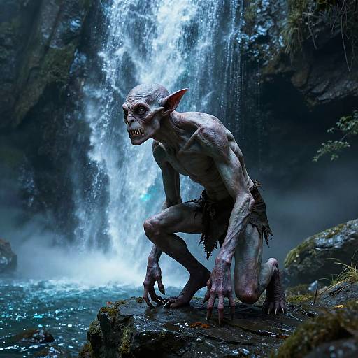 Menacing Creature Under Aqua Waterfall