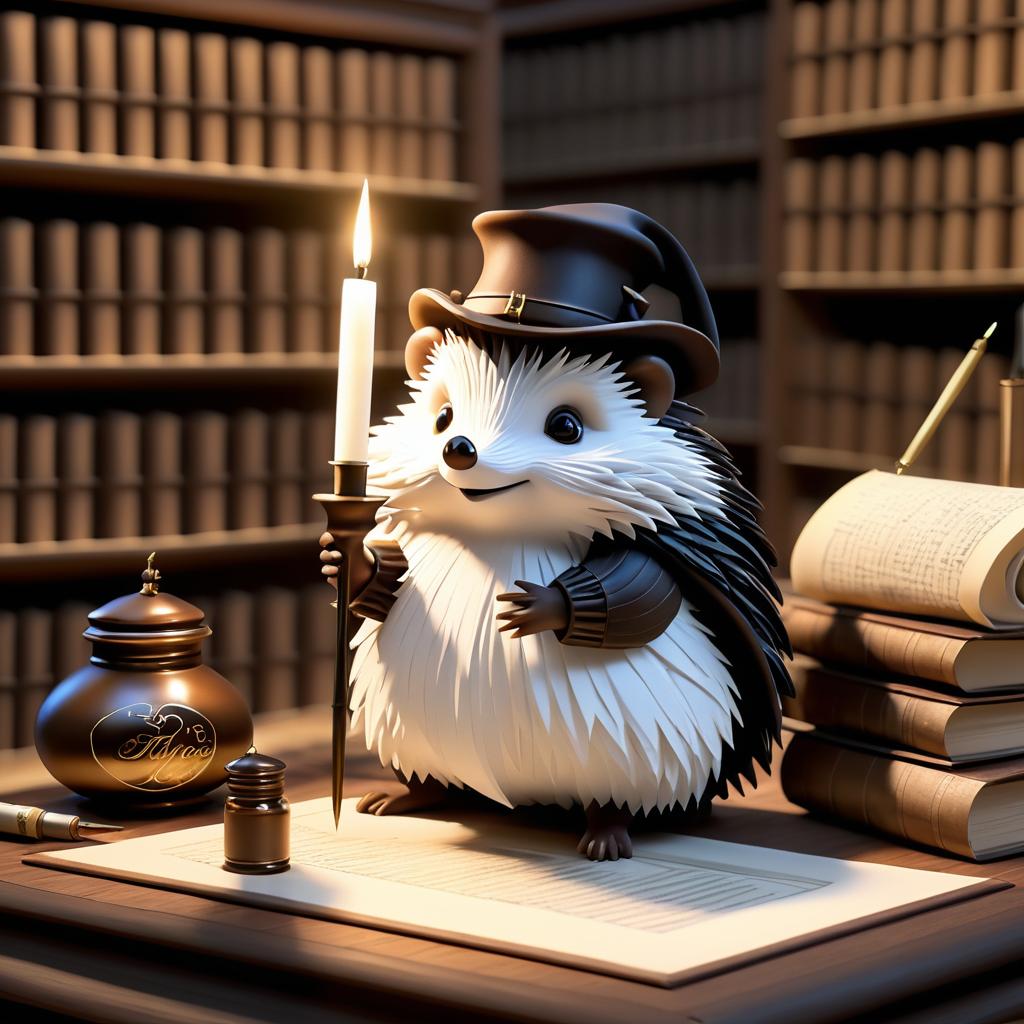 Whimsical Hedgehog Writer at Desk