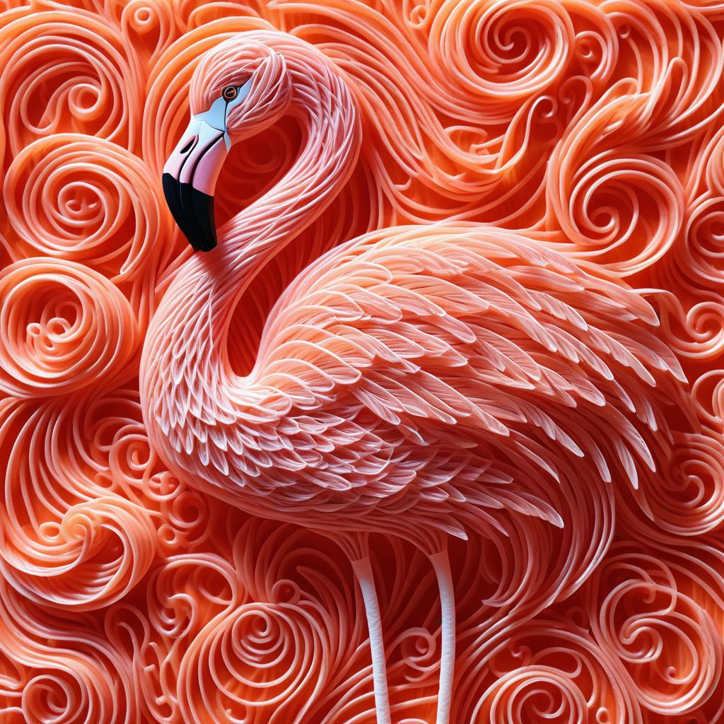 Realistic Flamingo Made of Vermicelli Art