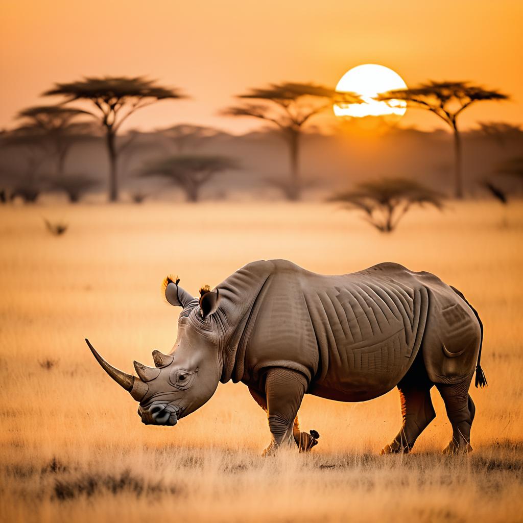 Rhino in Serene African Sunset