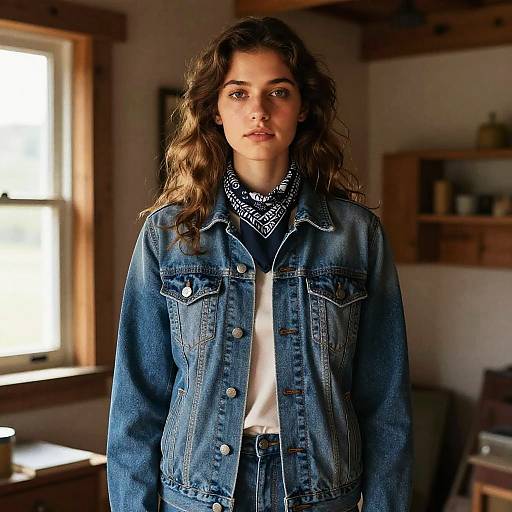 Young Woman in Rustic Denim Jacket