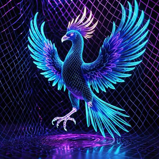 Neon 3D Glass Phoenix with Holographic Mesh