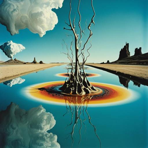 Surrealist Landscape with Melting Forms and Reflections