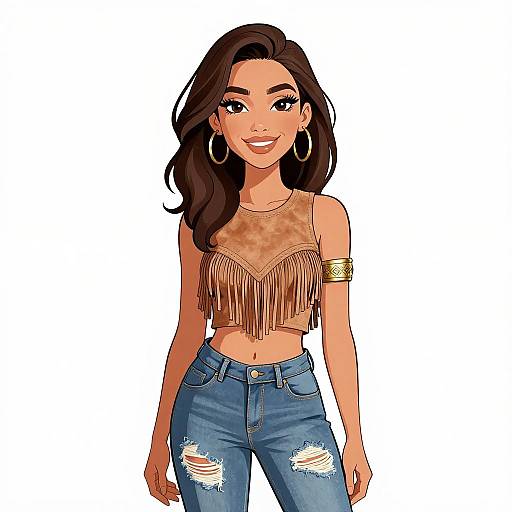 Bohemian Woman in Tan Suede Crop Top