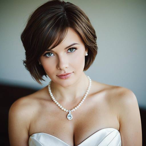 Bride with Short Hair and Pearl Necklace