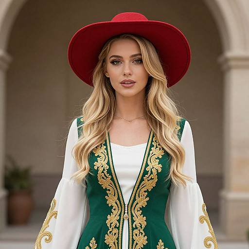 Woman in Embroidered Green Dress