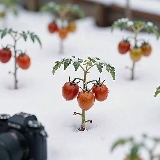 Miniature Tomatoes on Snowy Bonsai